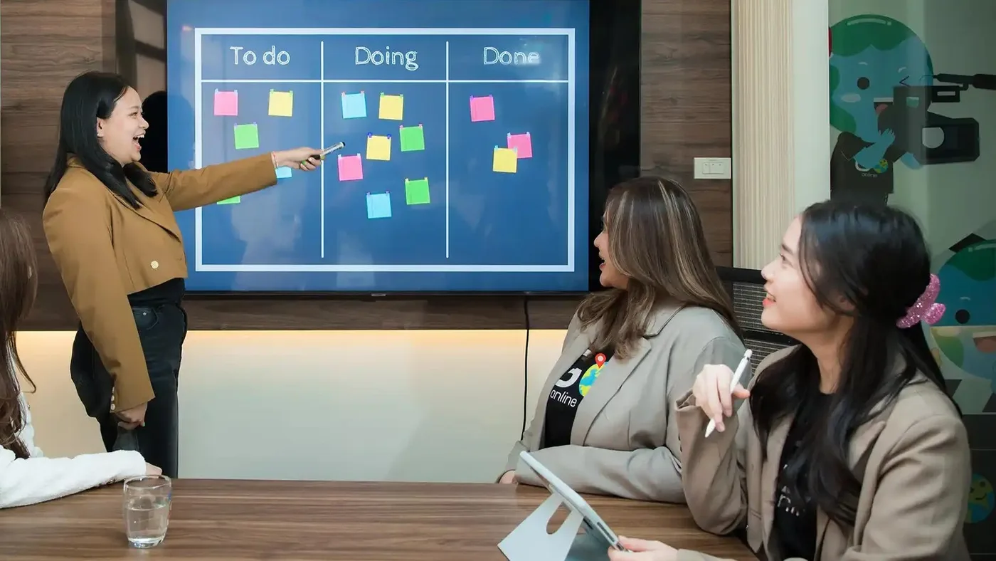 The Biz Canvas team running a planning workshop with a client